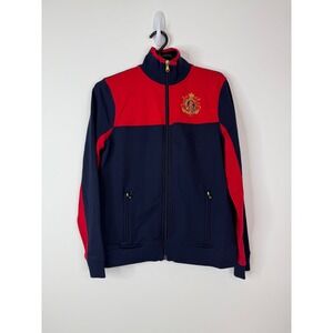Lauren Ralph Lauren Jacket Women Petite Mediym Full Zip Track LRL Crest Navy Red